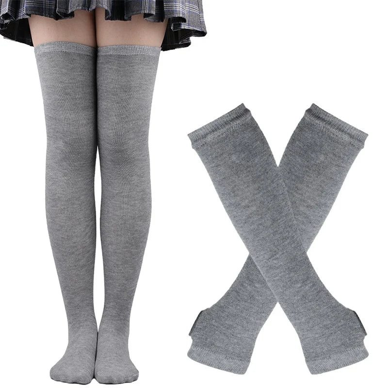 High socks and long mittens, plain or striped