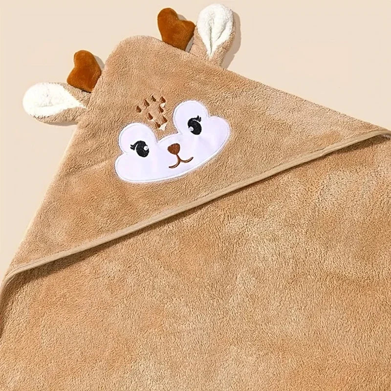 Baby bath cape in coral velvet, soft, warm and playful