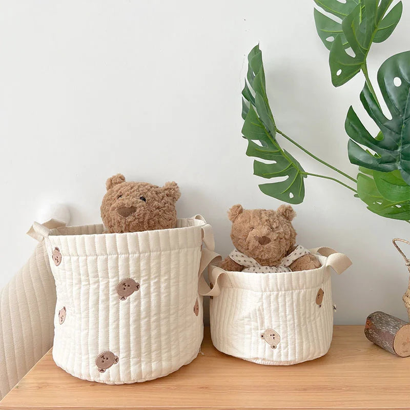 Paniers de rangement en coton brodé pour jouets, vêtements et accessoires