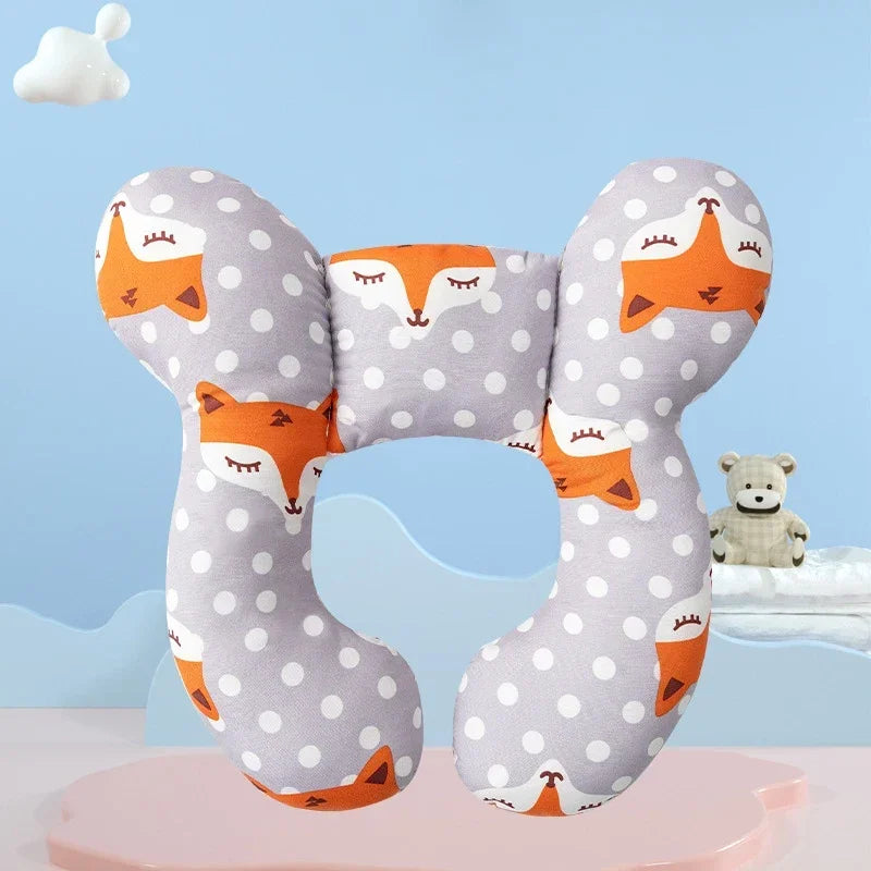 Oreiller U bébé en coton respirant – idéal poussette, voiture, lit, voyage