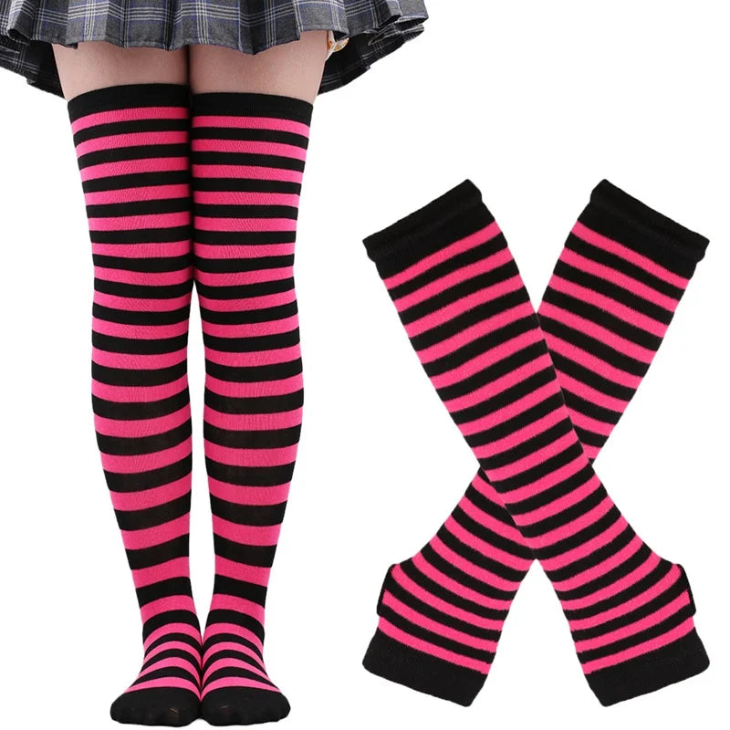 High socks and long mittens, plain or striped