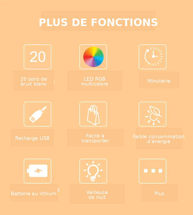 Machine à bruit blanc avec lumière LED respirante et 20 sons