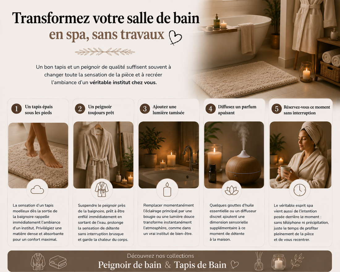 Comment transformer sa salle de bain en spa avec un tapis et un peignoir ?