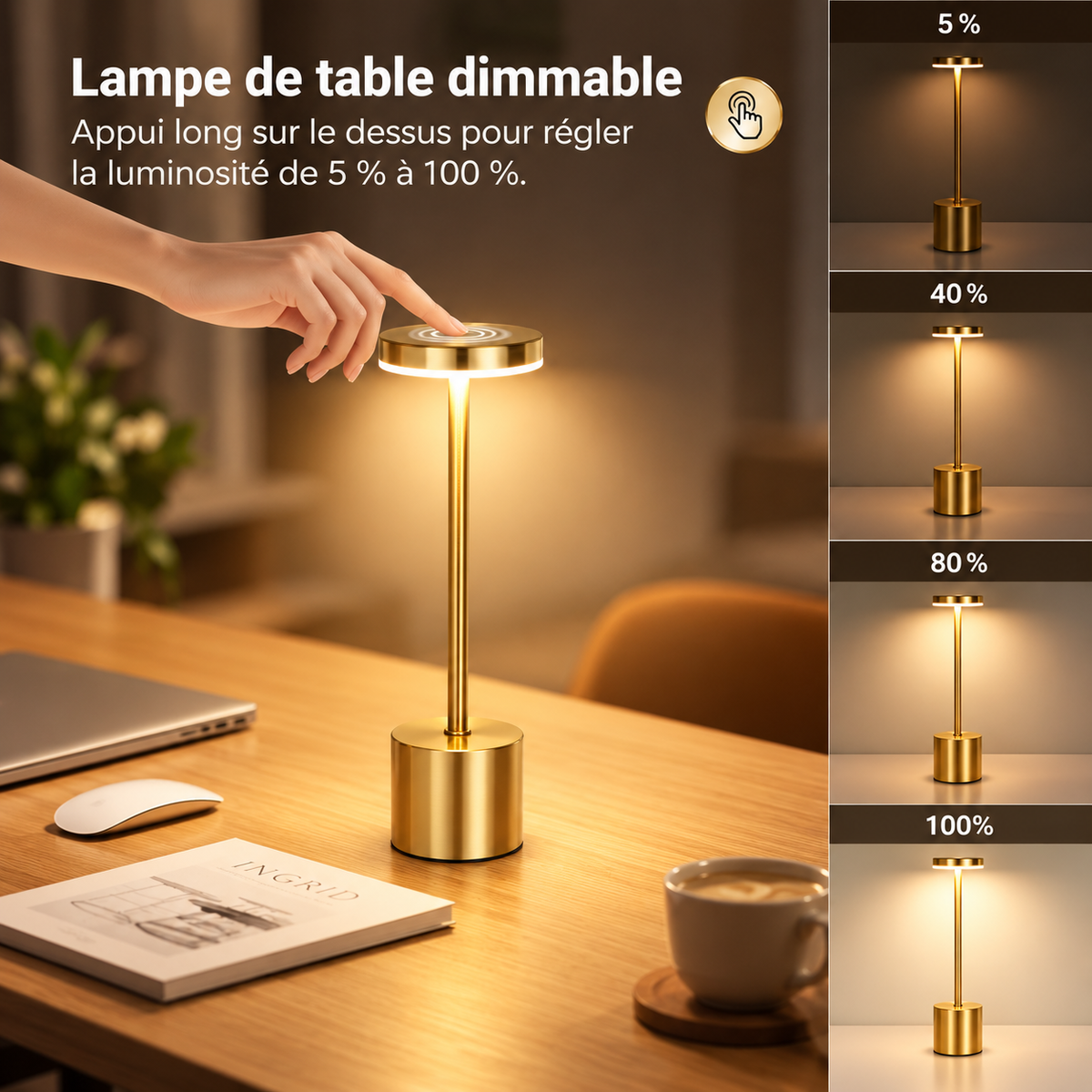 Lampe de table LED tactile – vue 3