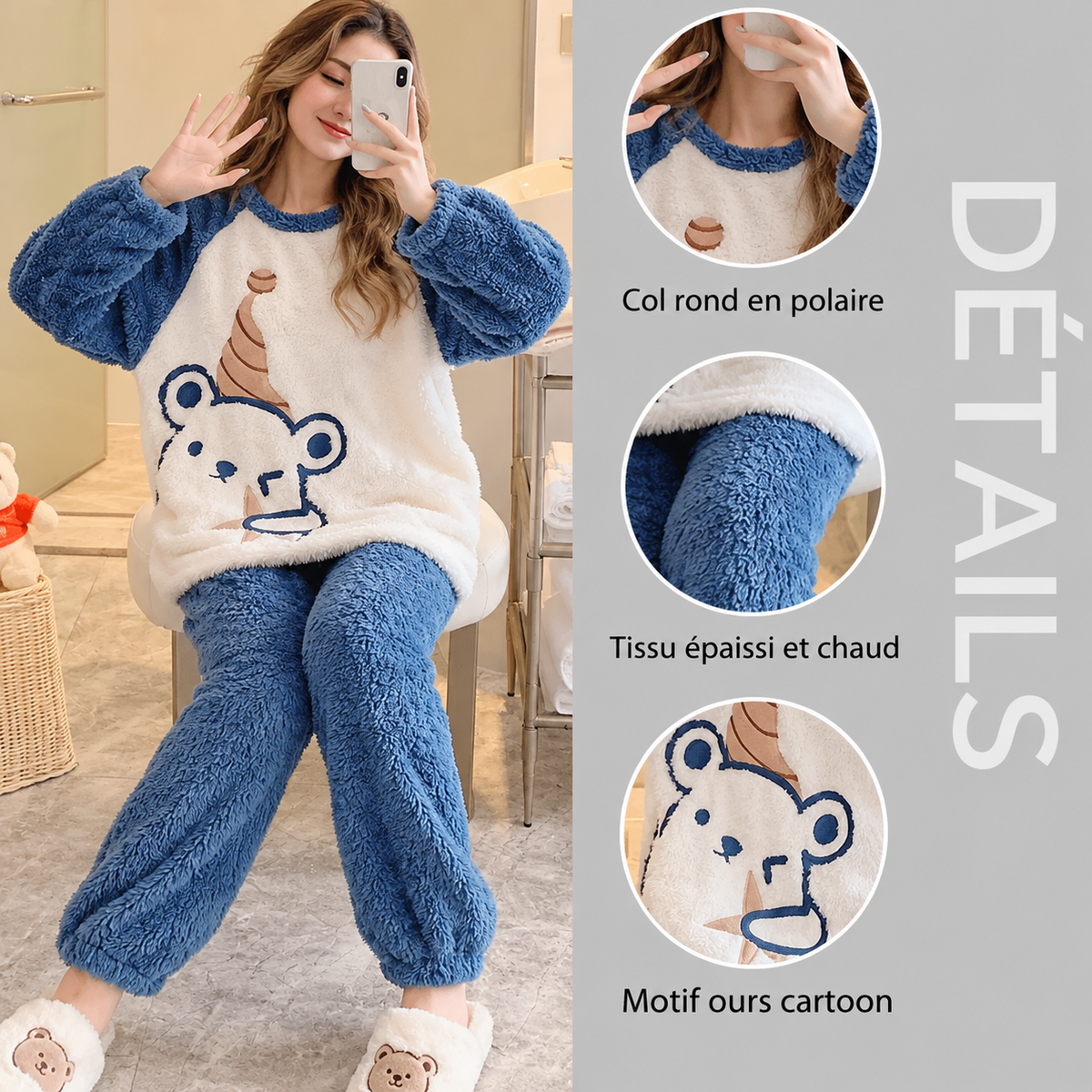Pyjama polaire femme motif ours – vue 2
