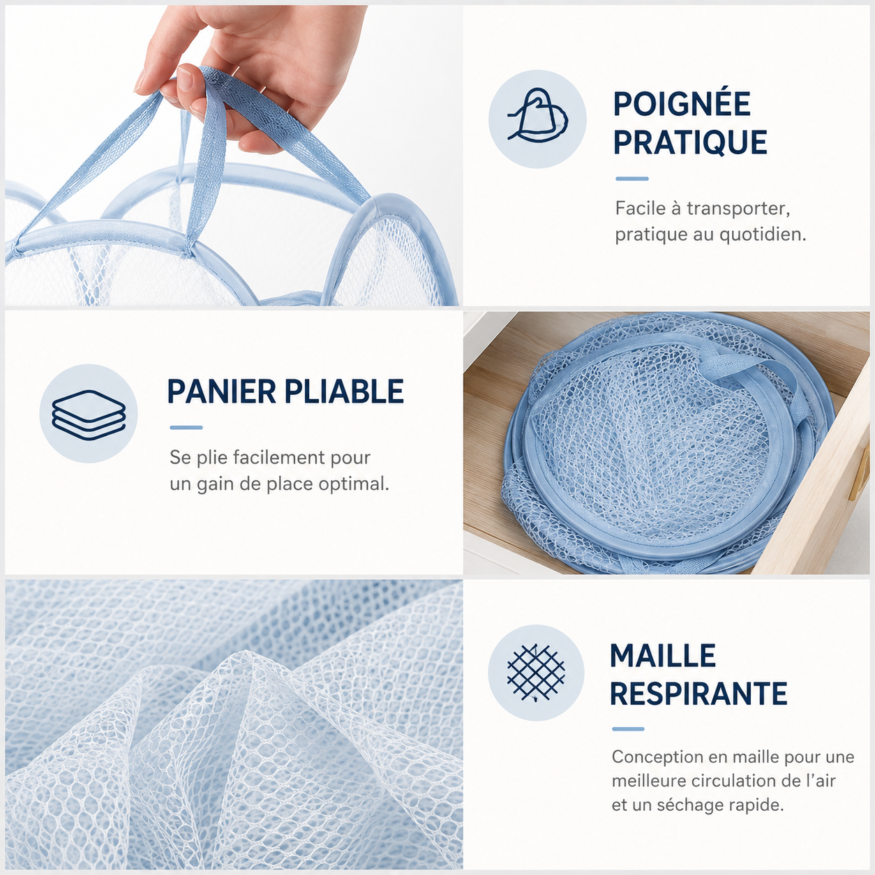 Panier à linge sale pliable – Filet mesh respirant, léger et portable