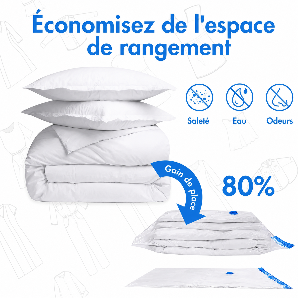 Sacs de compression sous vide – Lot 1 à 12 pièces avec ou sans pompe, 6 dimensions