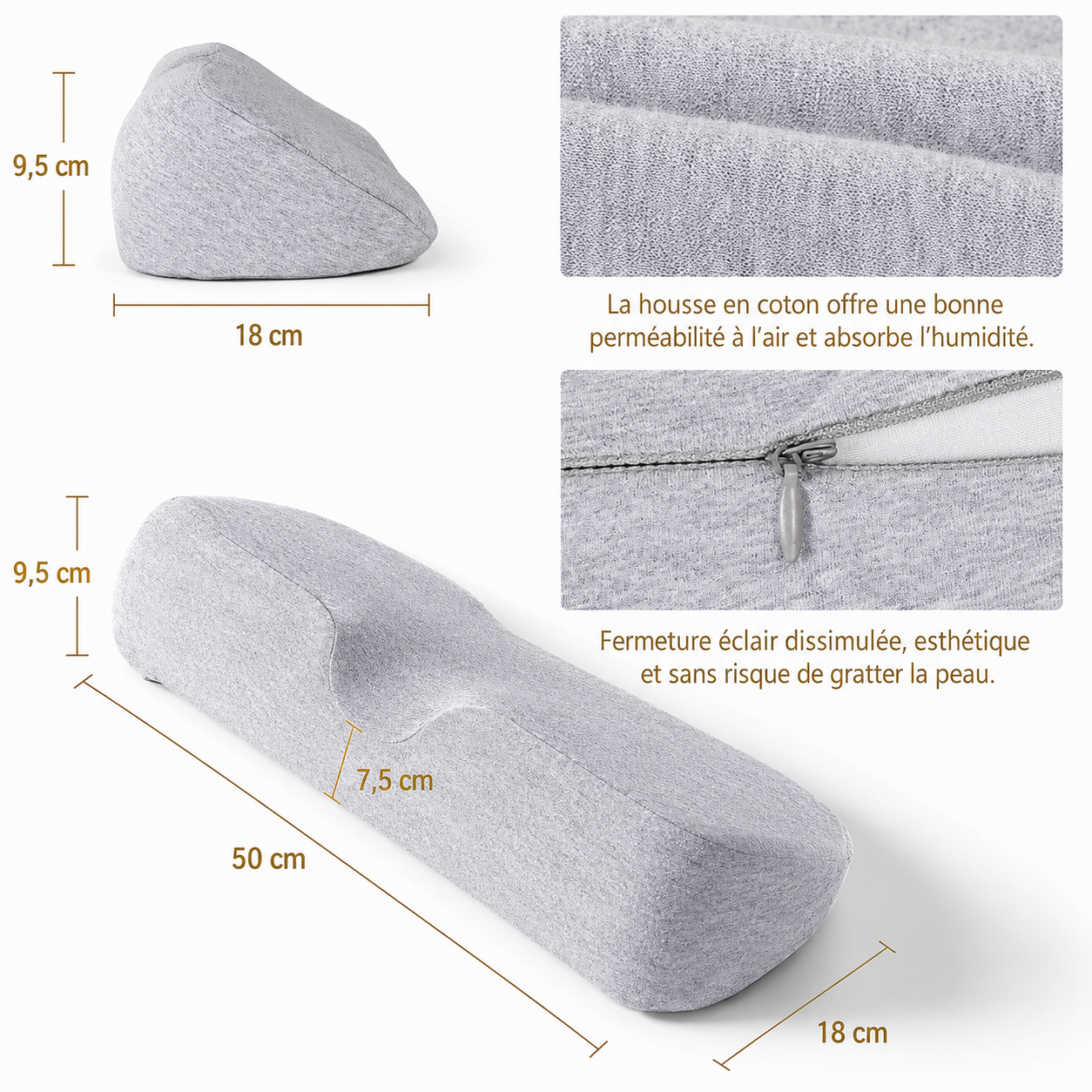 Oreiller cervical ergonomique à contours en mousse à mémoire de forme