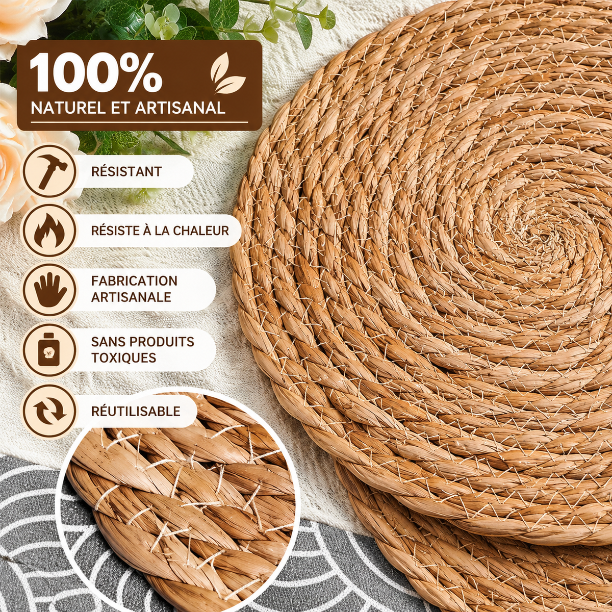 Set de table rond en jacinthe d'eau – vue 4