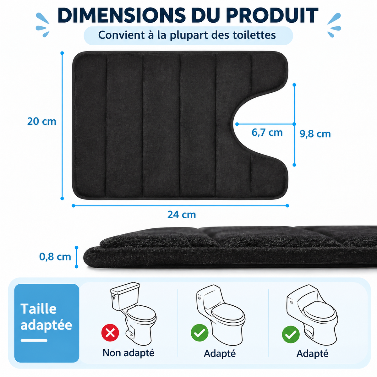 Tapis de Bain en U Mémoire de Forme – Antidérapant Absorbant 50×60 cm