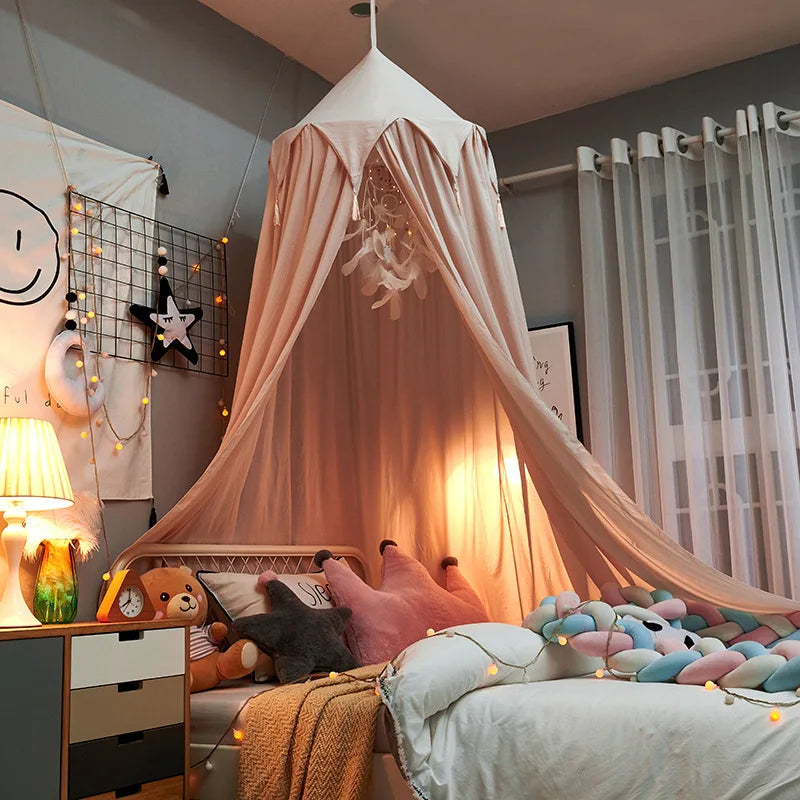 Moustiquaire dôme princesse pour lit bébé et enfant, pompons ou volants