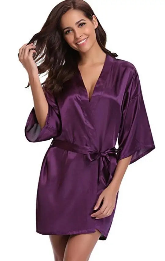 Kimono robe de chambre satin femme – Peignoir court style japonais, demoiselles d'honneur