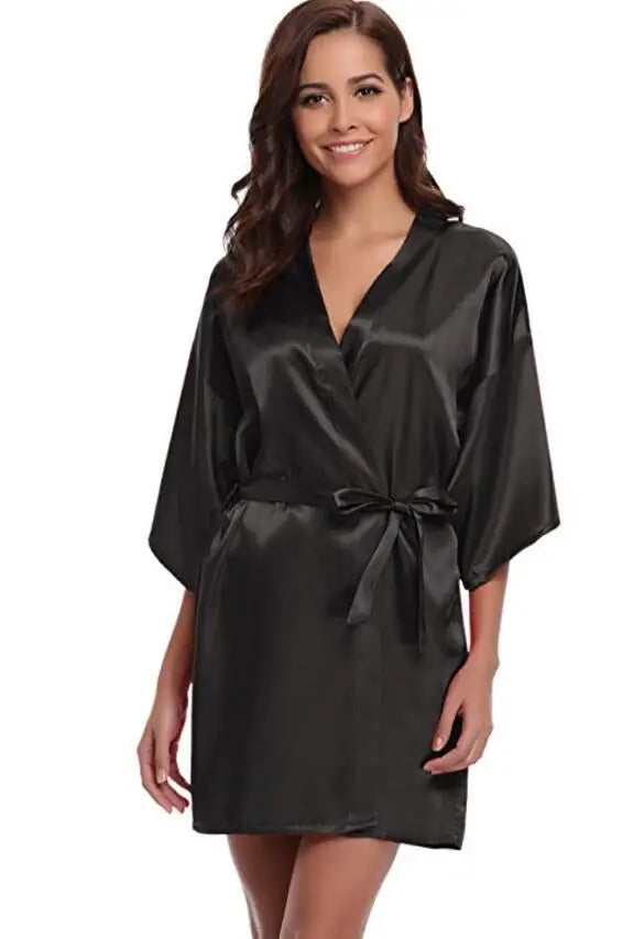 Kimono robe de chambre satin femme – Peignoir court style japonais, demoiselles d'honneur