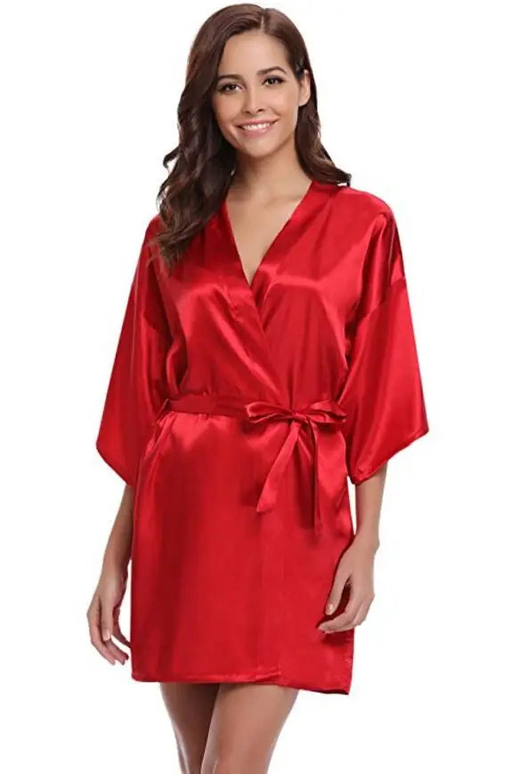 Kimono robe de chambre satin femme – Peignoir court style japonais, demoiselles d'honneur
