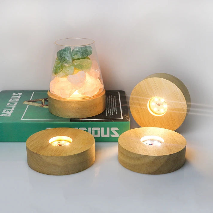 Socle lumineux LED en bois rechargeable avec capteur tactile