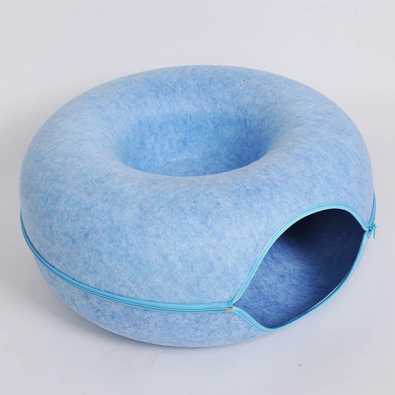 Tunnel donut en feutre pour chats – Jouet maison cosy et pliable