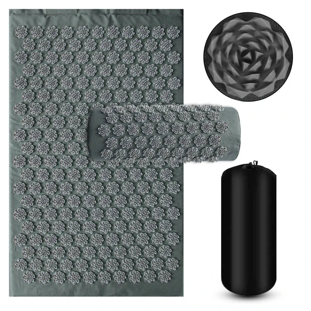 Tapis d'acupression yoga – Coussin avec picots et oreiller cervical, lot 3 pièces