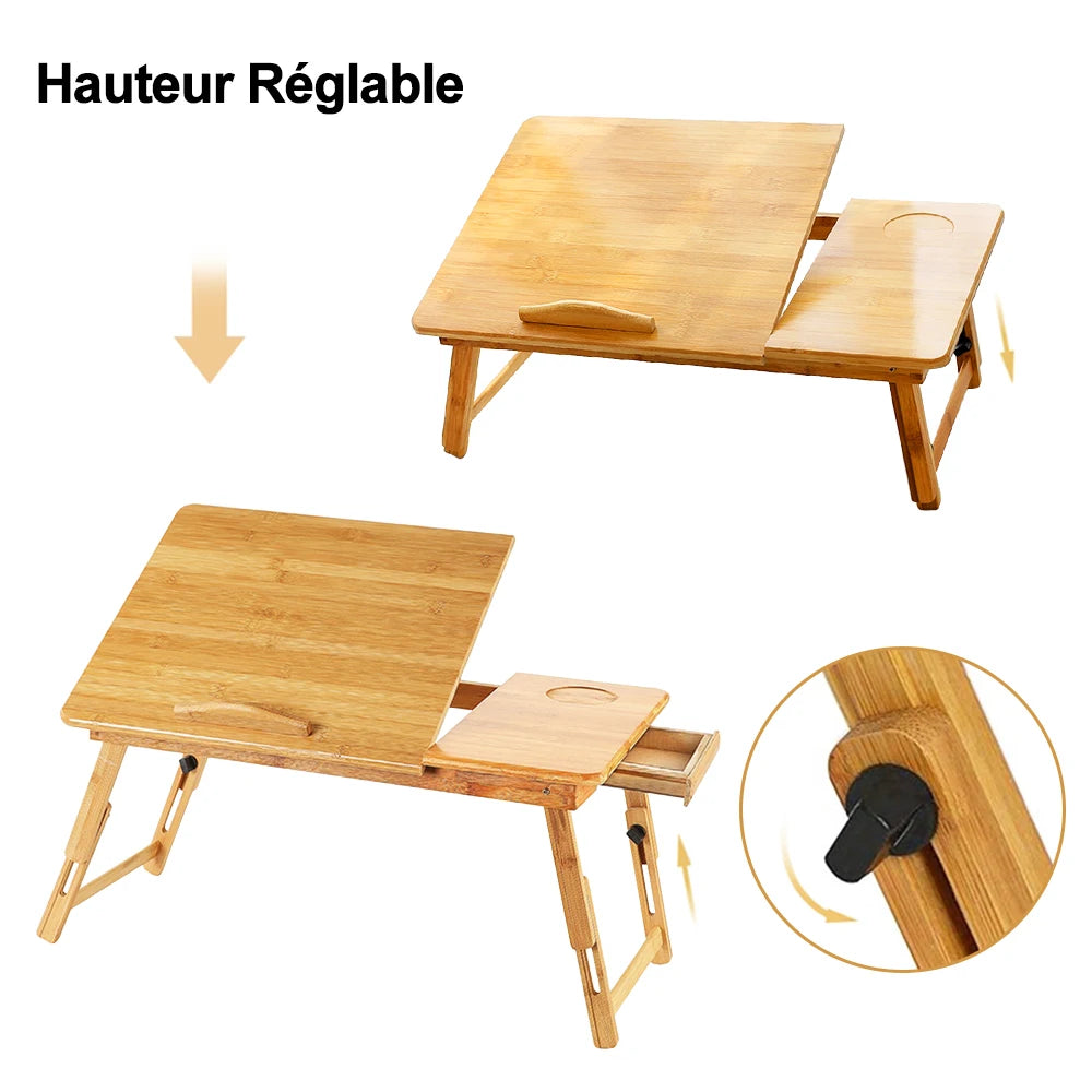 Table de lit pliante en bambou avec tiroir – vue 4