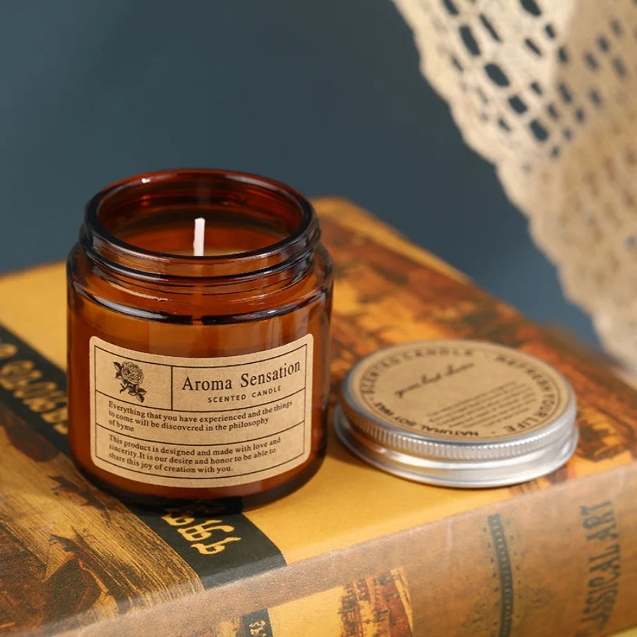 Bougie parfumée sans fumée en verre brun - 8 senteurs cocooning