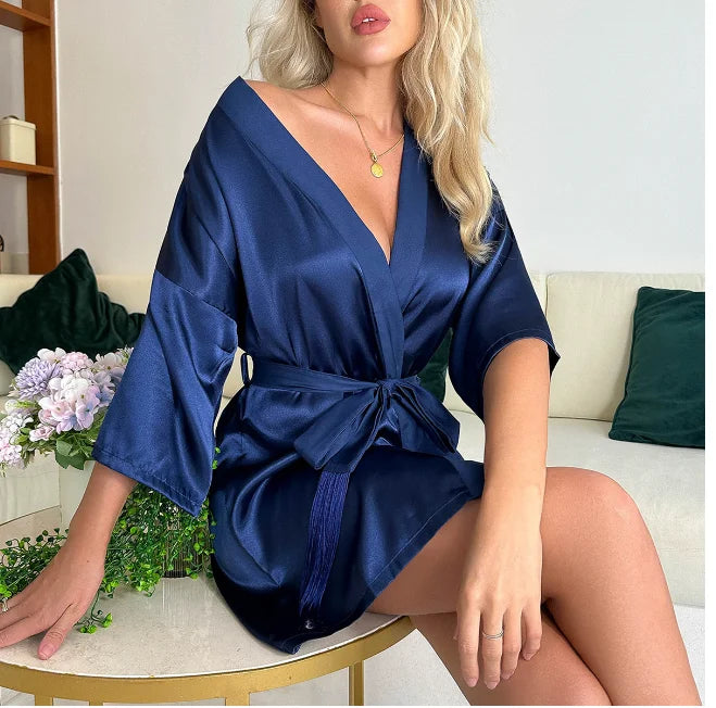 Kimono satin femme manches 3/4 – Robe de chambre mariée, nuit de noces et soirée