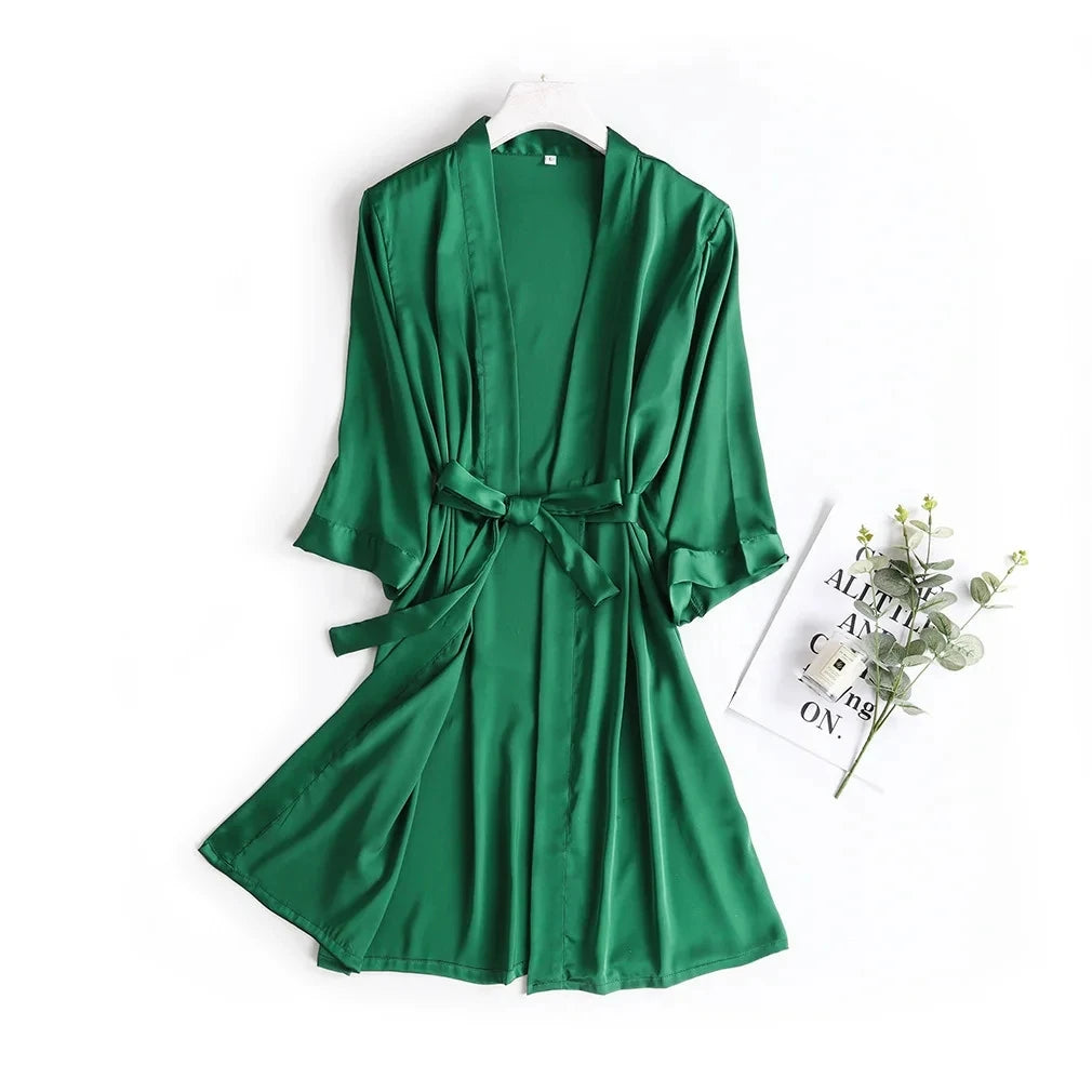 Kimono satin femme manches 3/4 – Robe de chambre mariée, nuit de noces et soirée