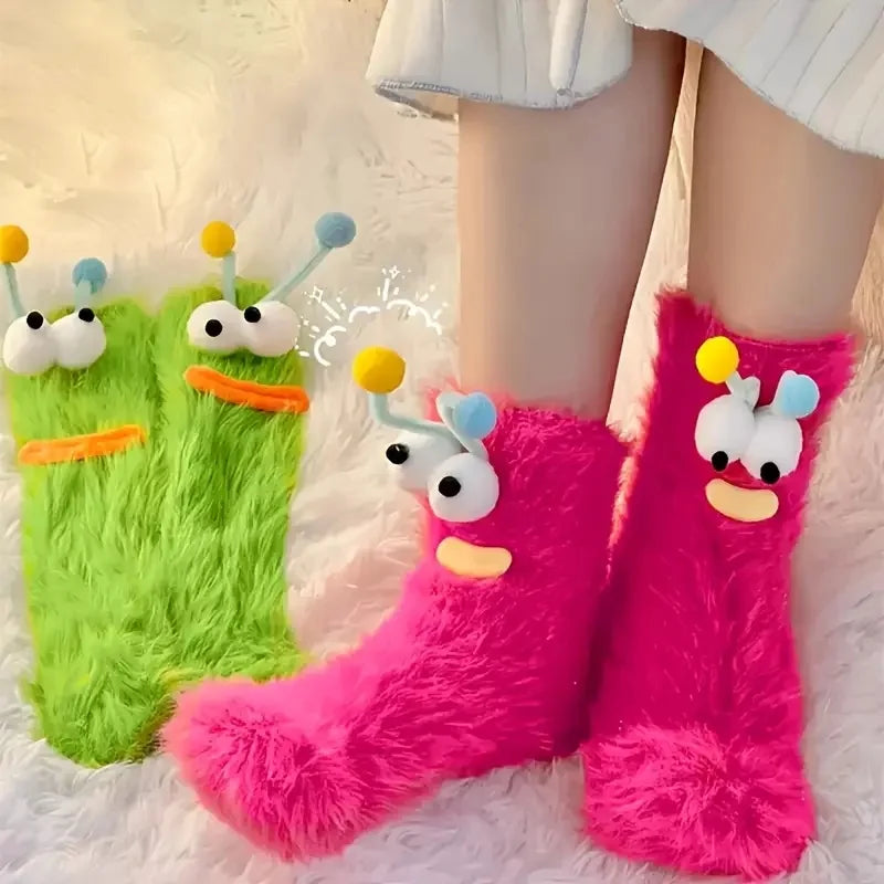 Chaussettes 3D Monstres Kawaii en Peluche – Taille Unique