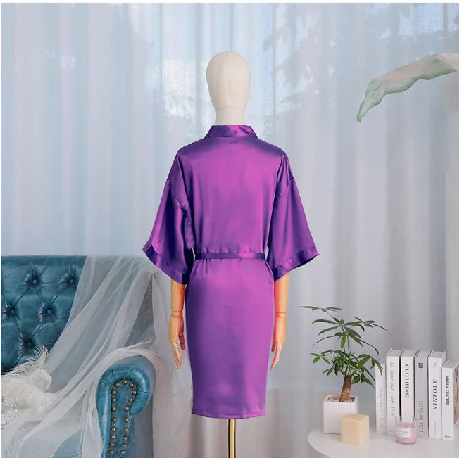 Kimono satin femme manches 3/4 – Robe de chambre mariée, nuit de noces et soirée