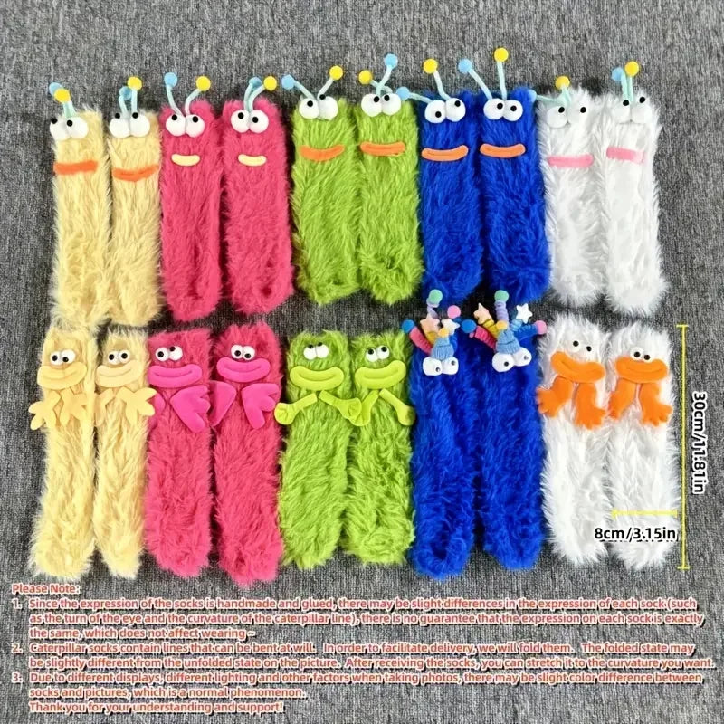 Chaussettes 3D Monstres Kawaii en Peluche – Taille Unique
