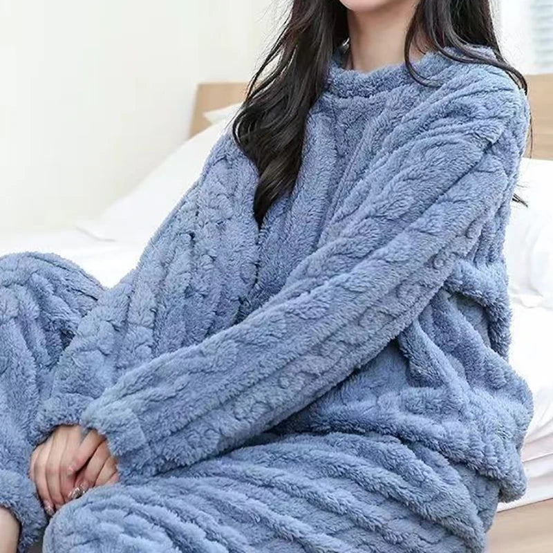 Ensemble pyjama velours côtelé femme – Haut et pantalon chauds pour l'hiver