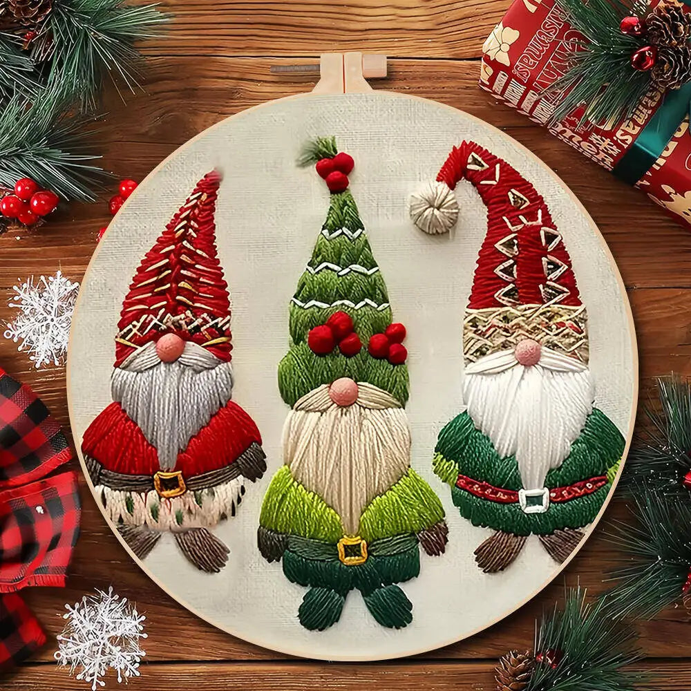 Kit Broderie Débutant – Motifs de Noël avec Cerceau 20×20 cm