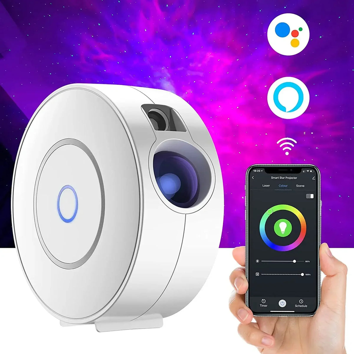 Projecteur Ciel Étoilé Connecté WiFi, Nébuleuse et Aurore, Compatible Alexa et Google