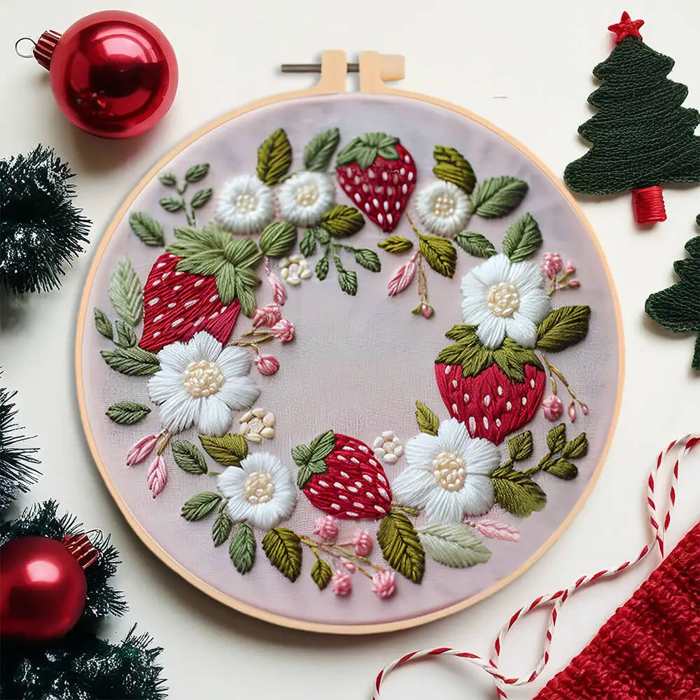 Kit Broderie Débutant – Motifs de Noël avec Cerceau 20×20 cm
