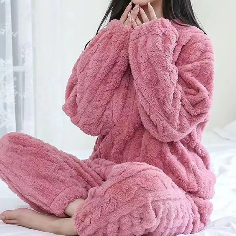Ensemble pyjama velours côtelé femme – Haut et pantalon chauds pour l'hiver