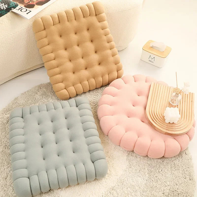 Coussin moelleux en forme de biscuit en velours doux