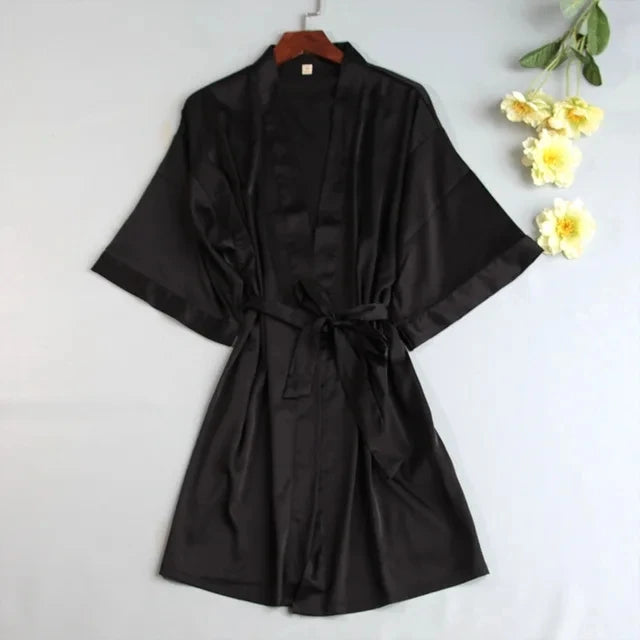 Kimono satin femme manches 3/4 – Robe de chambre mariée, nuit de noces et soirée