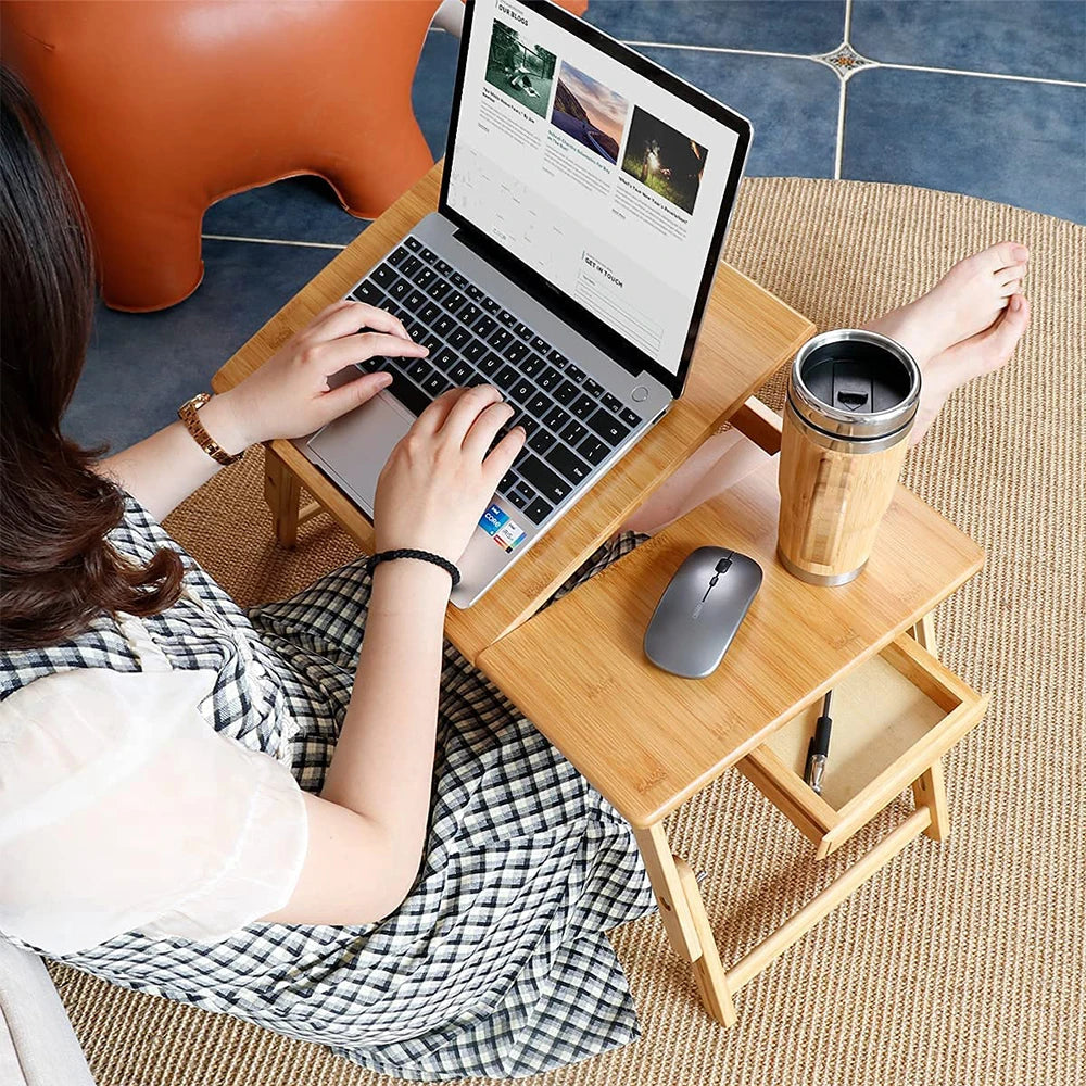 Table de lit pliante en bambou avec tiroir – vue 7
