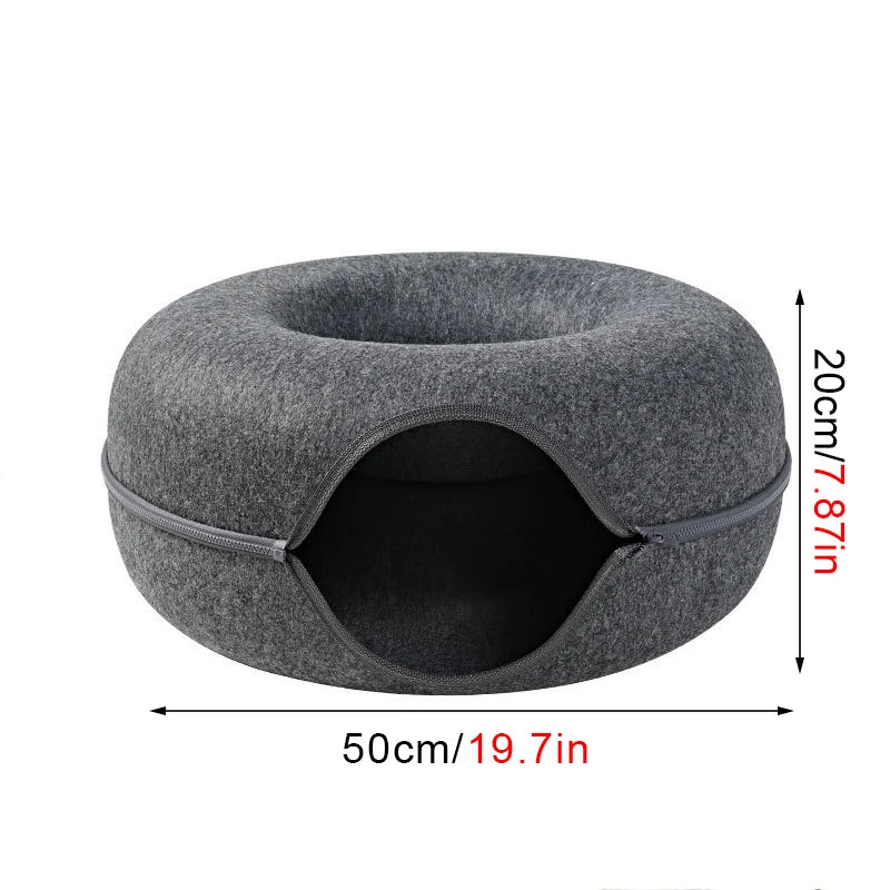 Tunnel donut en feutre pour chats – Jouet maison cosy et pliable
