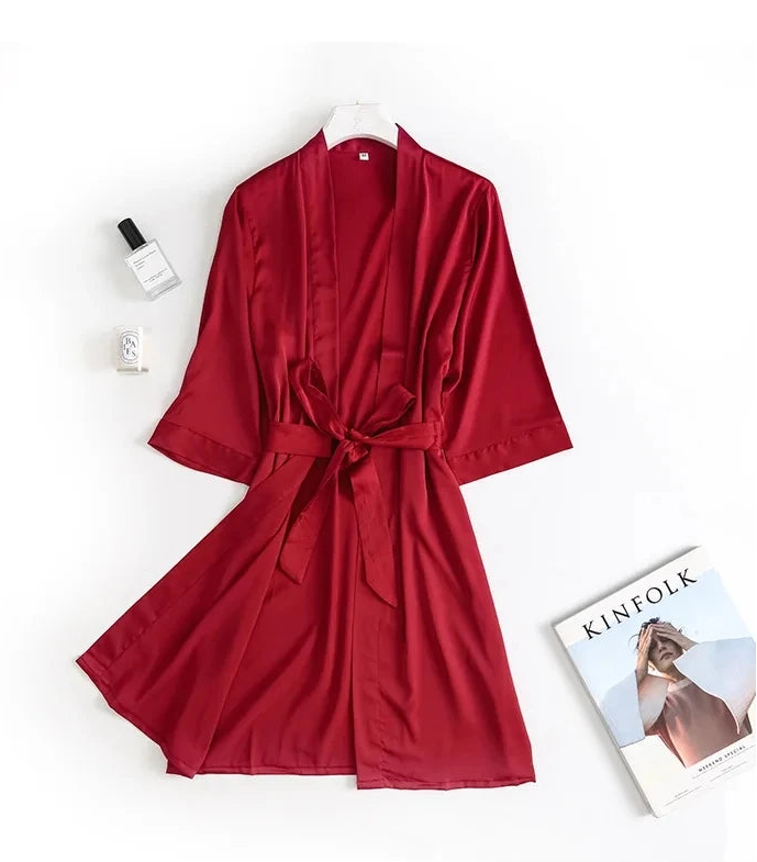 Kimono satin femme manches 3/4 – Robe de chambre mariée, nuit de noces et soirée
