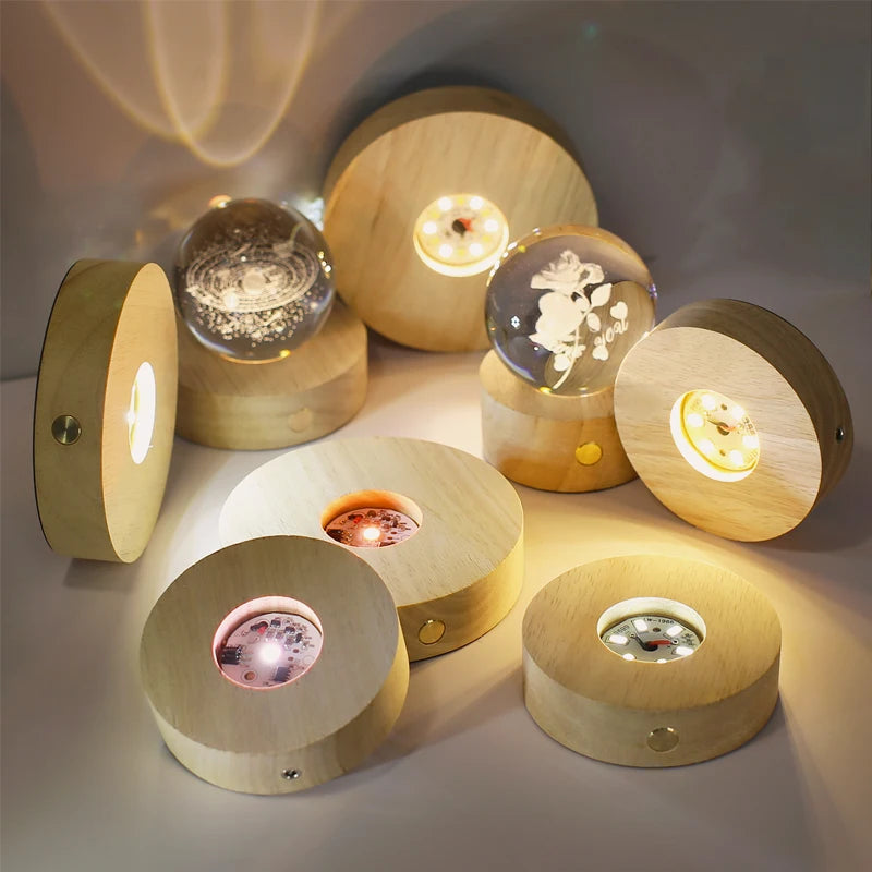 Socle lumineux LED en bois rechargeable avec capteur tactile