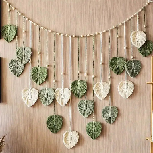 Suspension murale feuilles en macramé bohème et apaisante