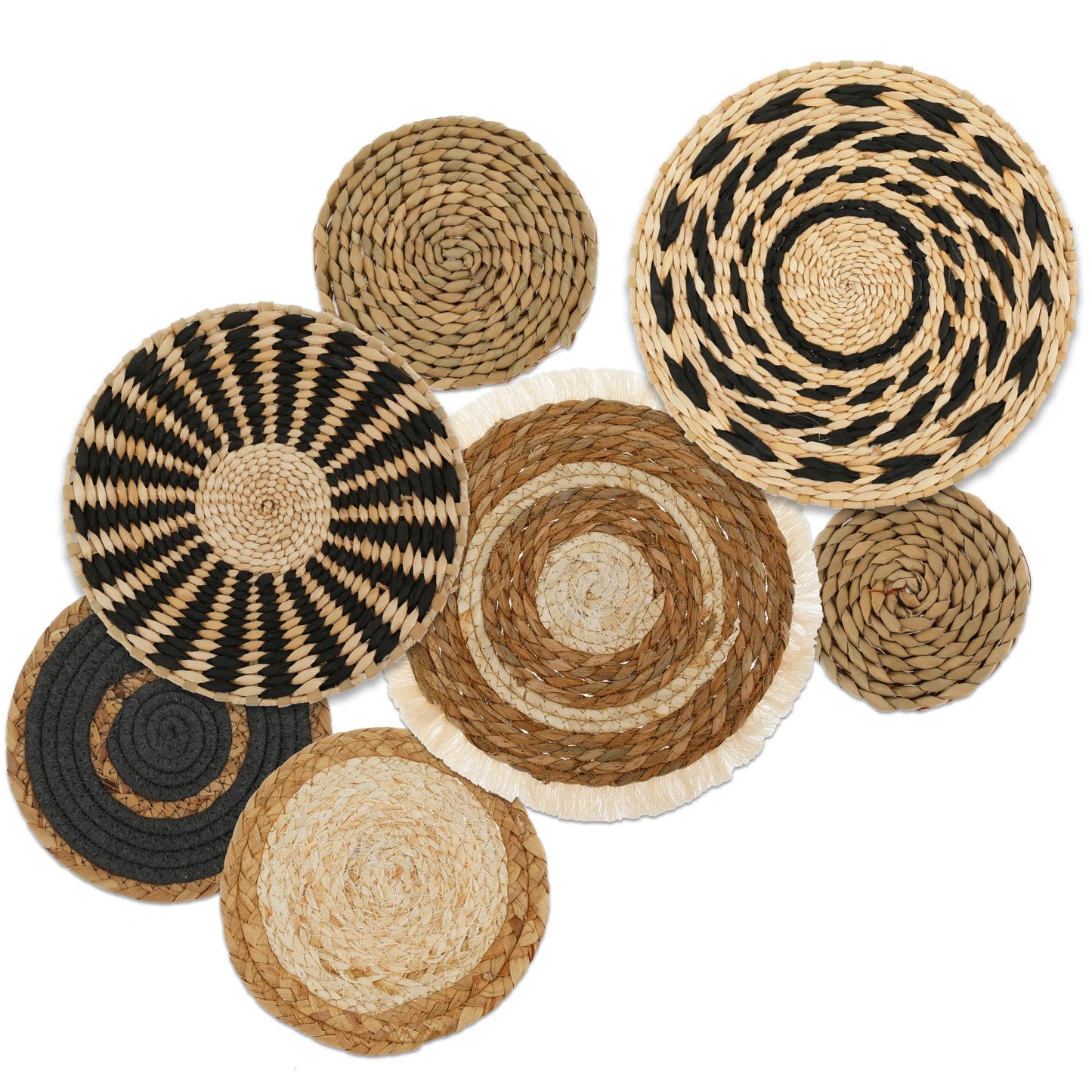 Décorations murales rondes bohèmes en fibres naturelles – lot de 7-9