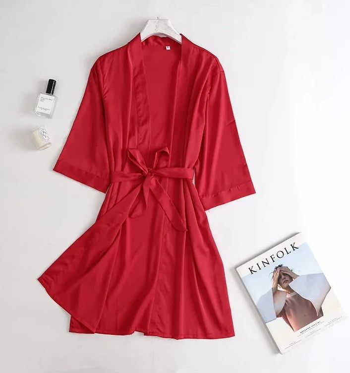 Kimono satin femme manches 3/4 – Robe de chambre mariée, nuit de noces et soirée