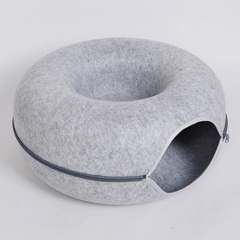Tunnel donut en feutre pour chats – Jouet maison cosy et pliable