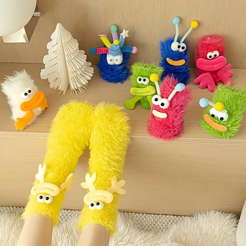 Chaussettes 3D Monstres Kawaii en Peluche – Taille Unique