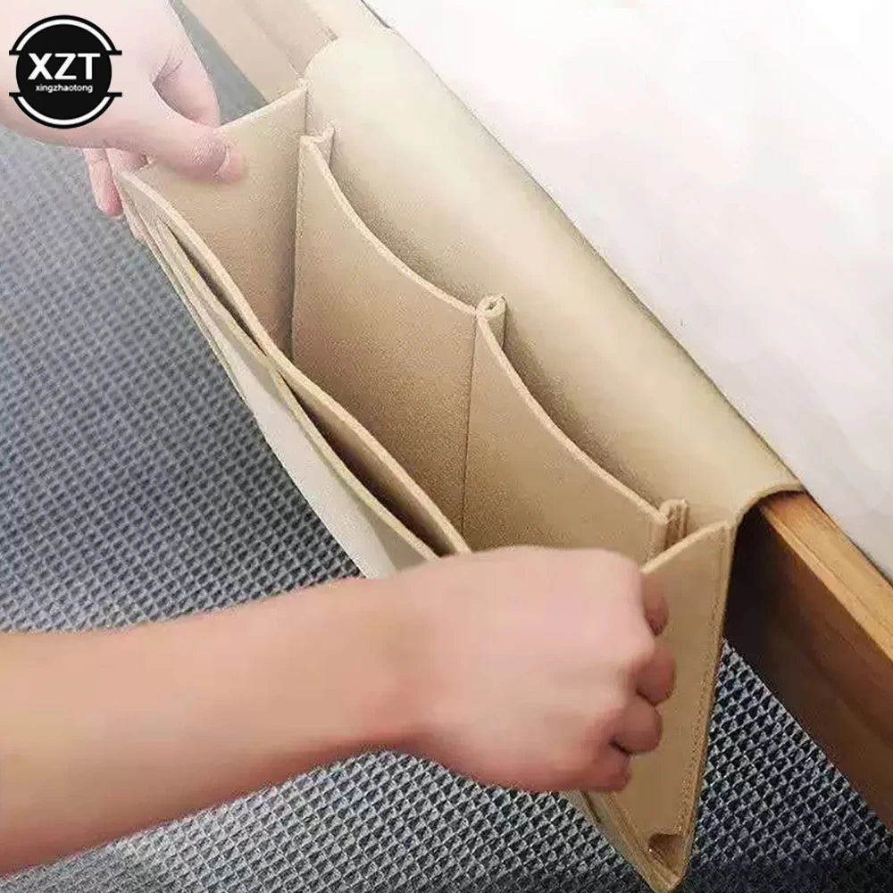 Organiseur bord de lit en feutre – Rangement suspendu téléphone, livre, mouchoirs