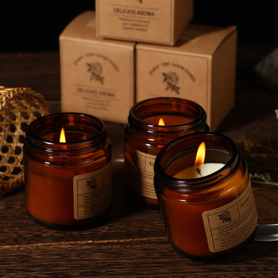 Bougie parfumée sans fumée en verre brun - 8 senteurs cocooning