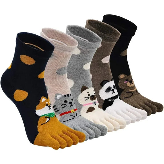 5-toe socks - animal patterns - cotton - Pack of 5 pairs
