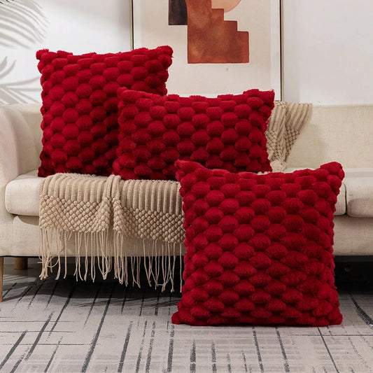 Housse coussin rouge relief velours 3D, déco canapé ou chambre