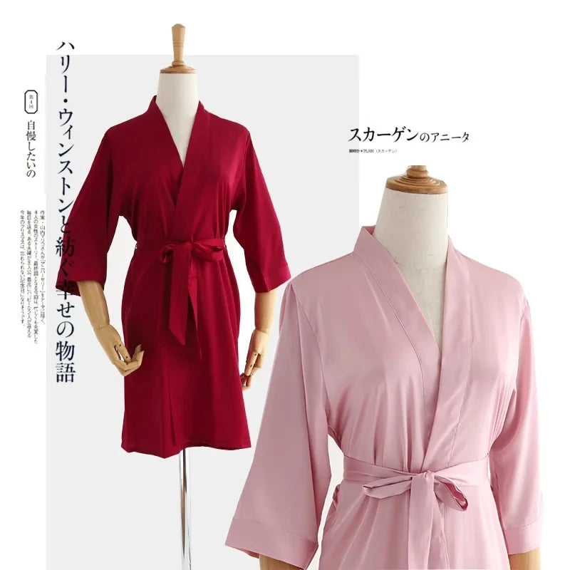Kimono satin femme manches 3/4 – Robe de chambre mariée, nuit de noces et soirée
