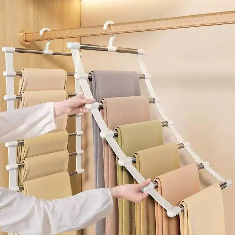 Cintre pantalons multi-niveaux gain de place – Organiseur placard pliable avec clips antidérapants